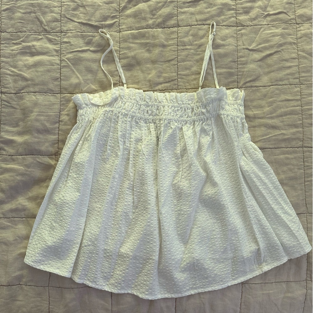 Banana Republic White Textured Baby Doll Top
